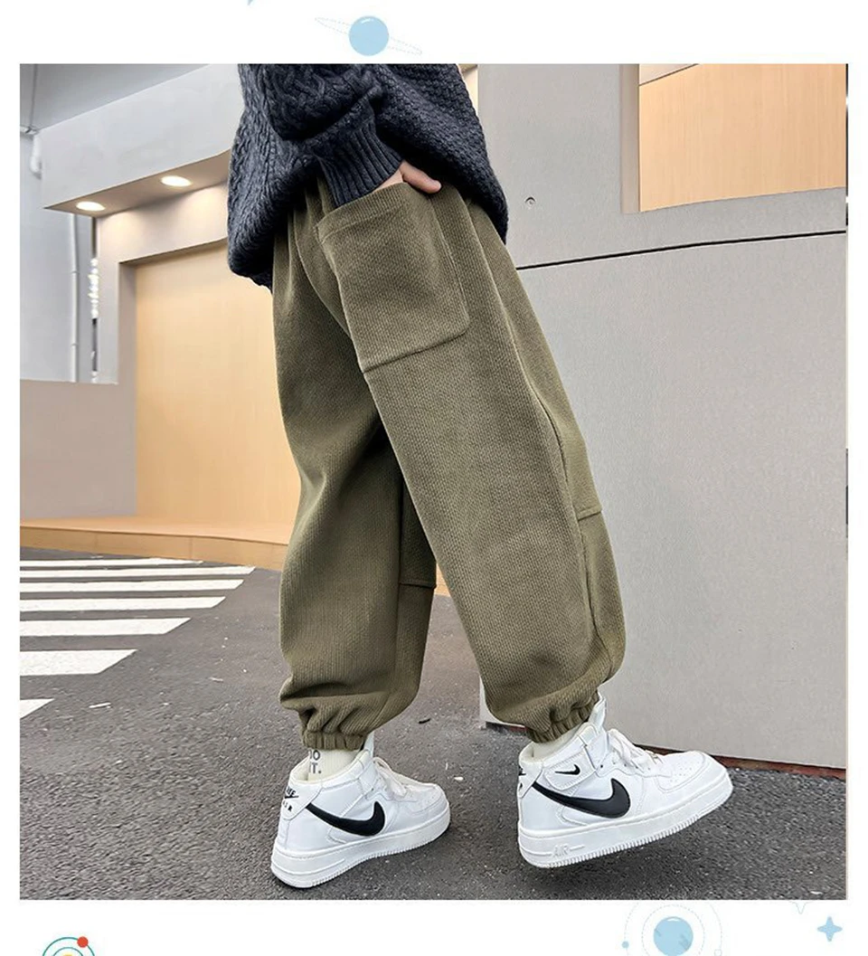 Korean Style Winter Warm Pants Children Sweatpants Thicken Corduroy Boys Casual Pants Boys Sport Pants Kids Loose Long Trousers