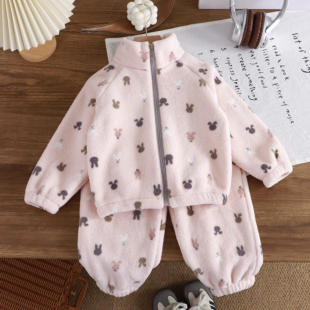 Autumn Winter Kids Thick Fleece Pajama Sets Korean Cartoon Toddler Girls Fashion Plush Warm Outfits 1-4Y Boys Home Wear Suit