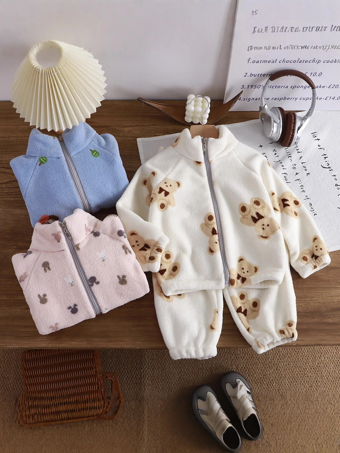 Autumn Winter Kids Thick Fleece Pajama Sets Korean Cartoon Toddler Girls Fashion Plush Warm Outfits 1-4Y Boys Home Wear Suit