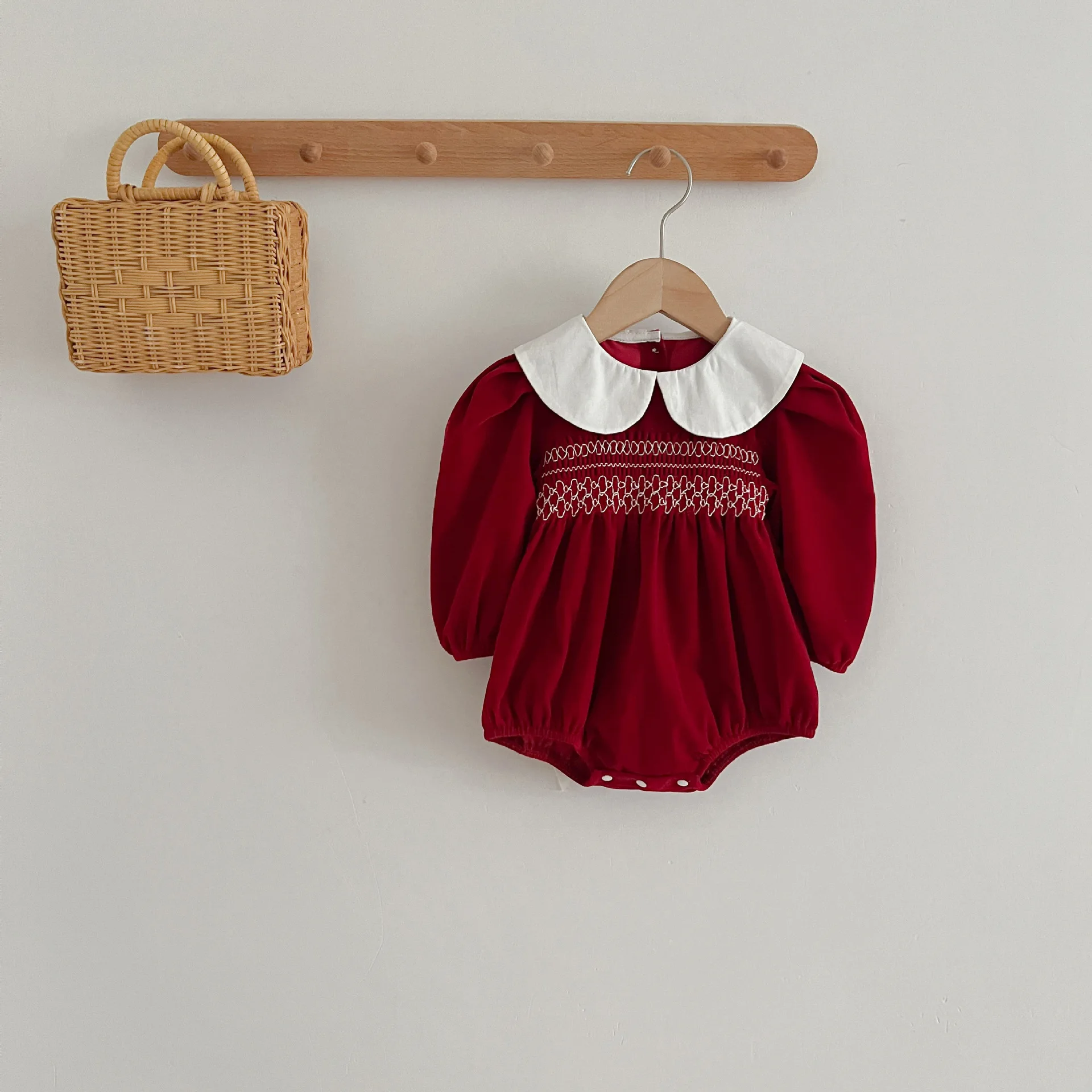 Infant Kids Baby Girls Long Sleeve Sweet Solid Color Sisters Dress Newborn Baby Girls Doll Collar Princess Clothes Rompers