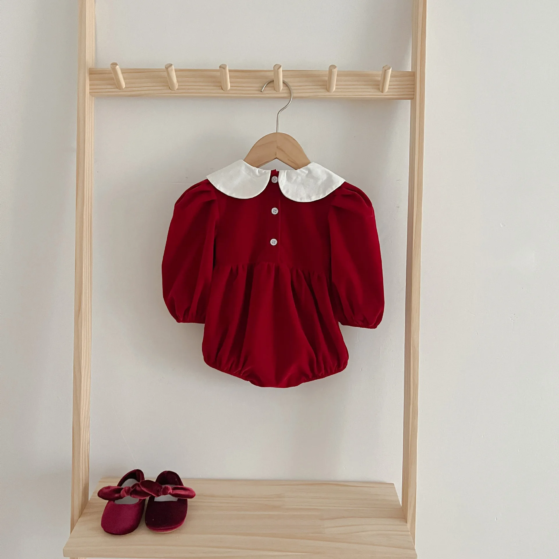 Infant Kids Baby Girls Long Sleeve Sweet Solid Color Sisters Dress Newborn Baby Girls Doll Collar Princess Clothes Rompers