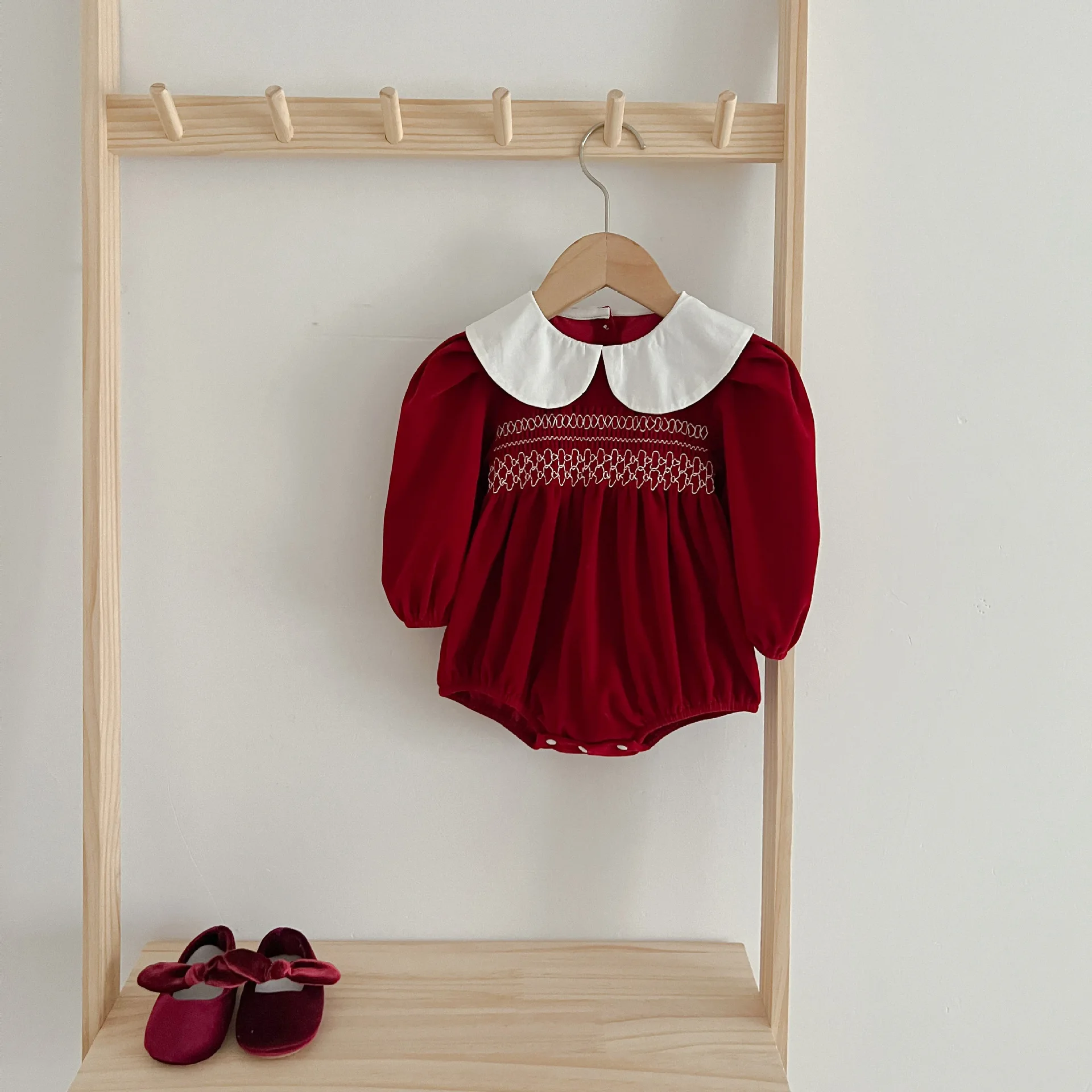Infant Kids Baby Girls Long Sleeve Sweet Solid Color Sisters Dress Newborn Baby Girls Doll Collar Princess Clothes Rompers