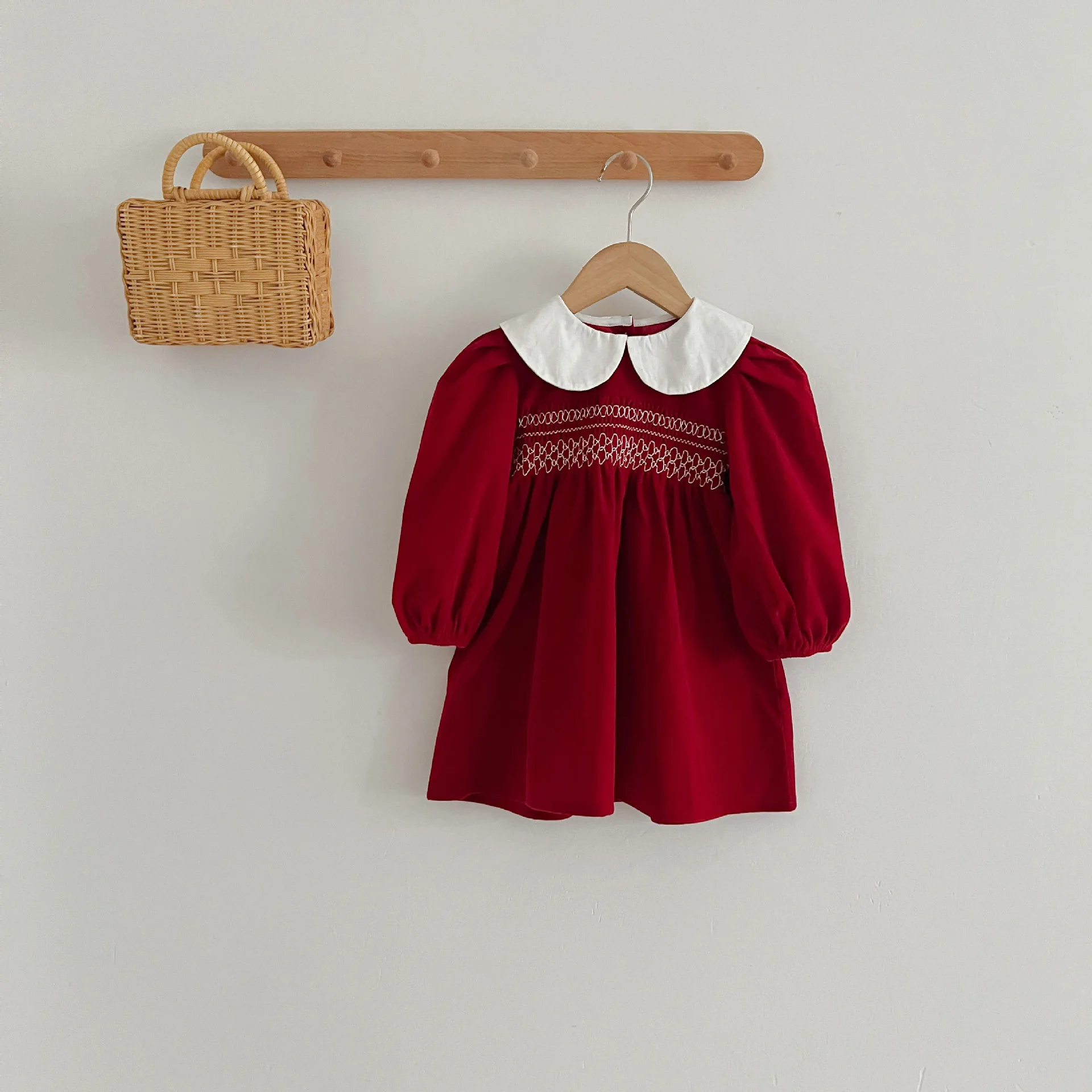Infant Kids Baby Girls Long Sleeve Sweet Solid Color Sisters Dress Newborn Baby Girls Doll Collar Princess Clothes Rompers