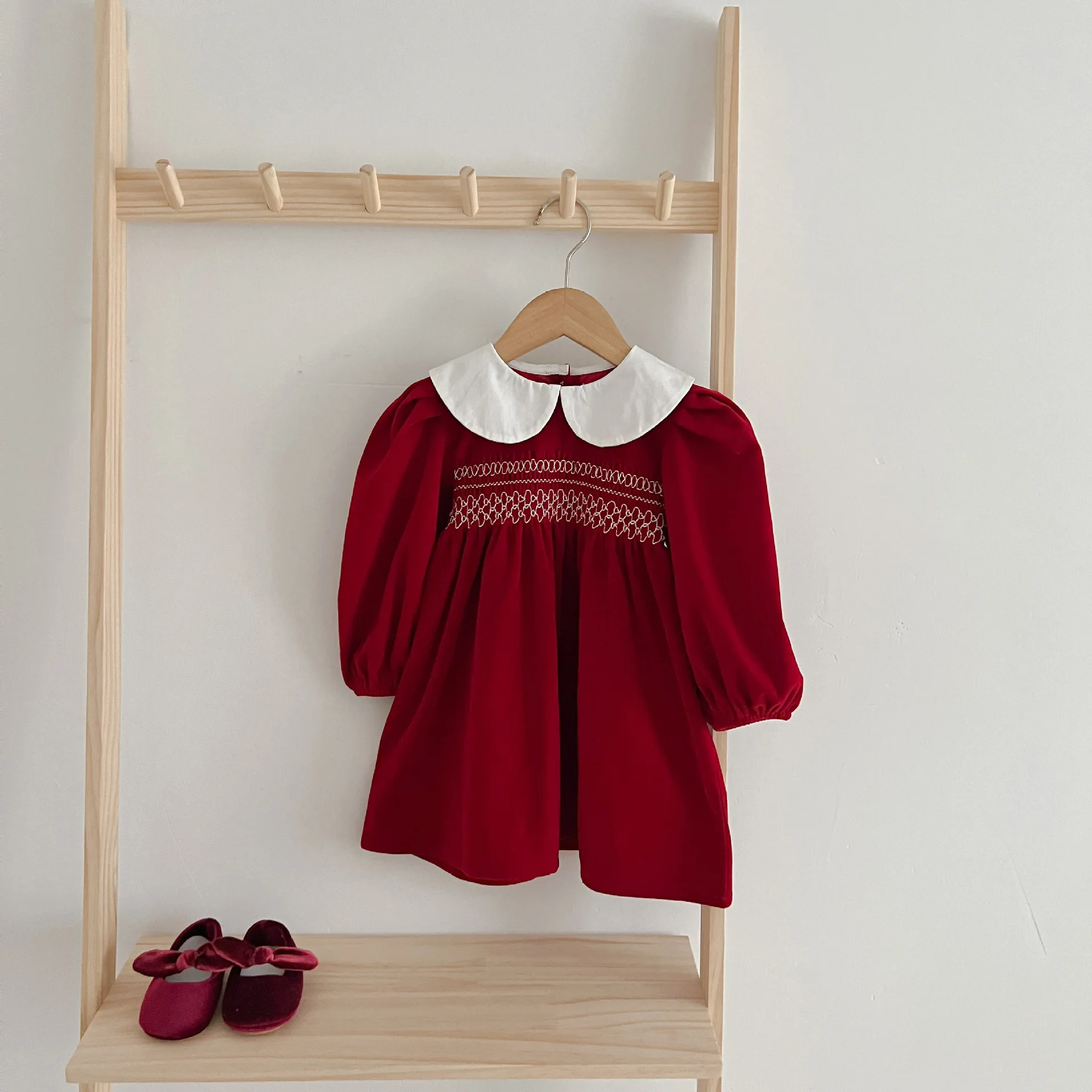 Infant Kids Baby Girls Long Sleeve Sweet Solid Color Sisters Dress Newborn Baby Girls Doll Collar Princess Clothes Rompers