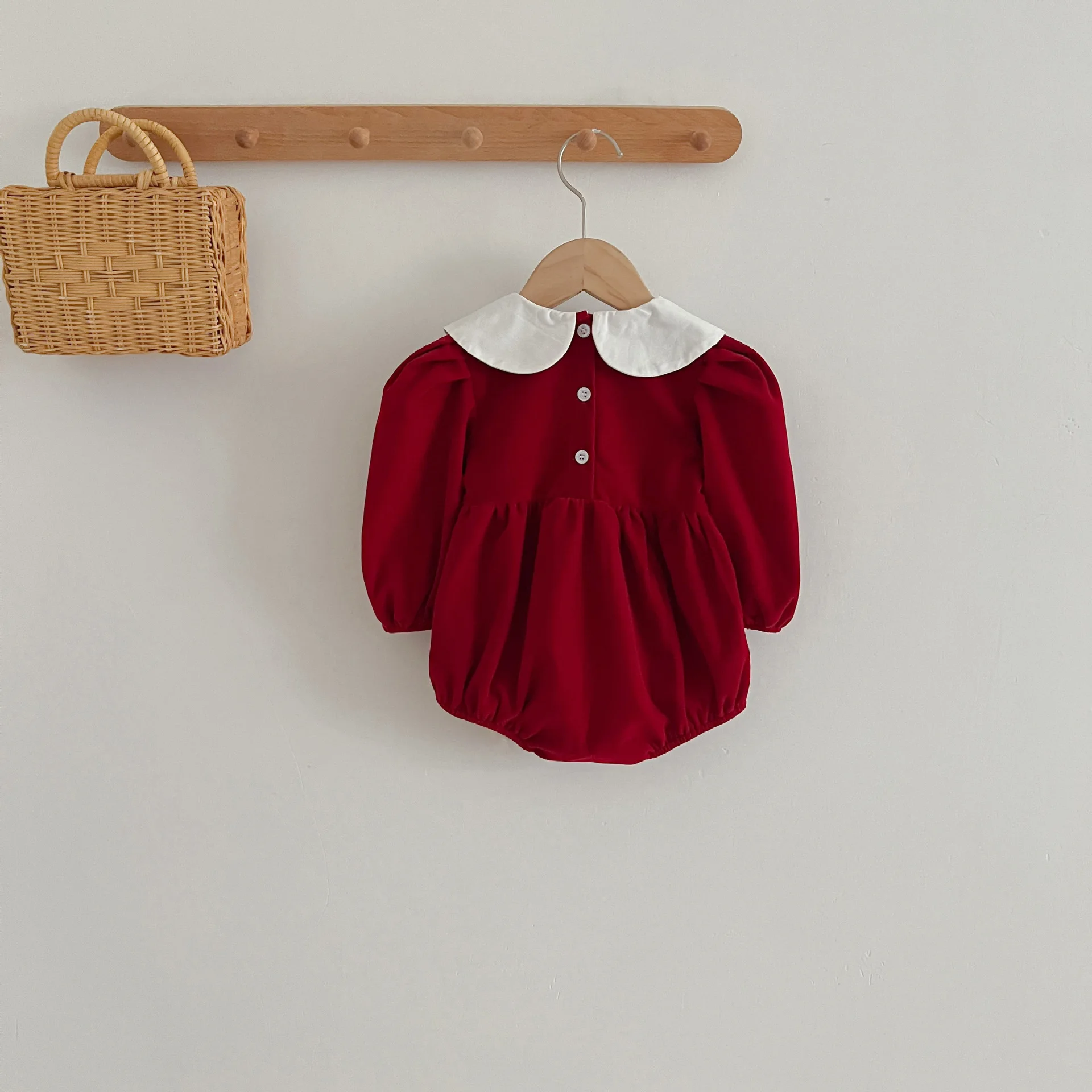Infant Kids Baby Girls Long Sleeve Sweet Solid Color Sisters Dress Newborn Baby Girls Doll Collar Princess Clothes Rompers