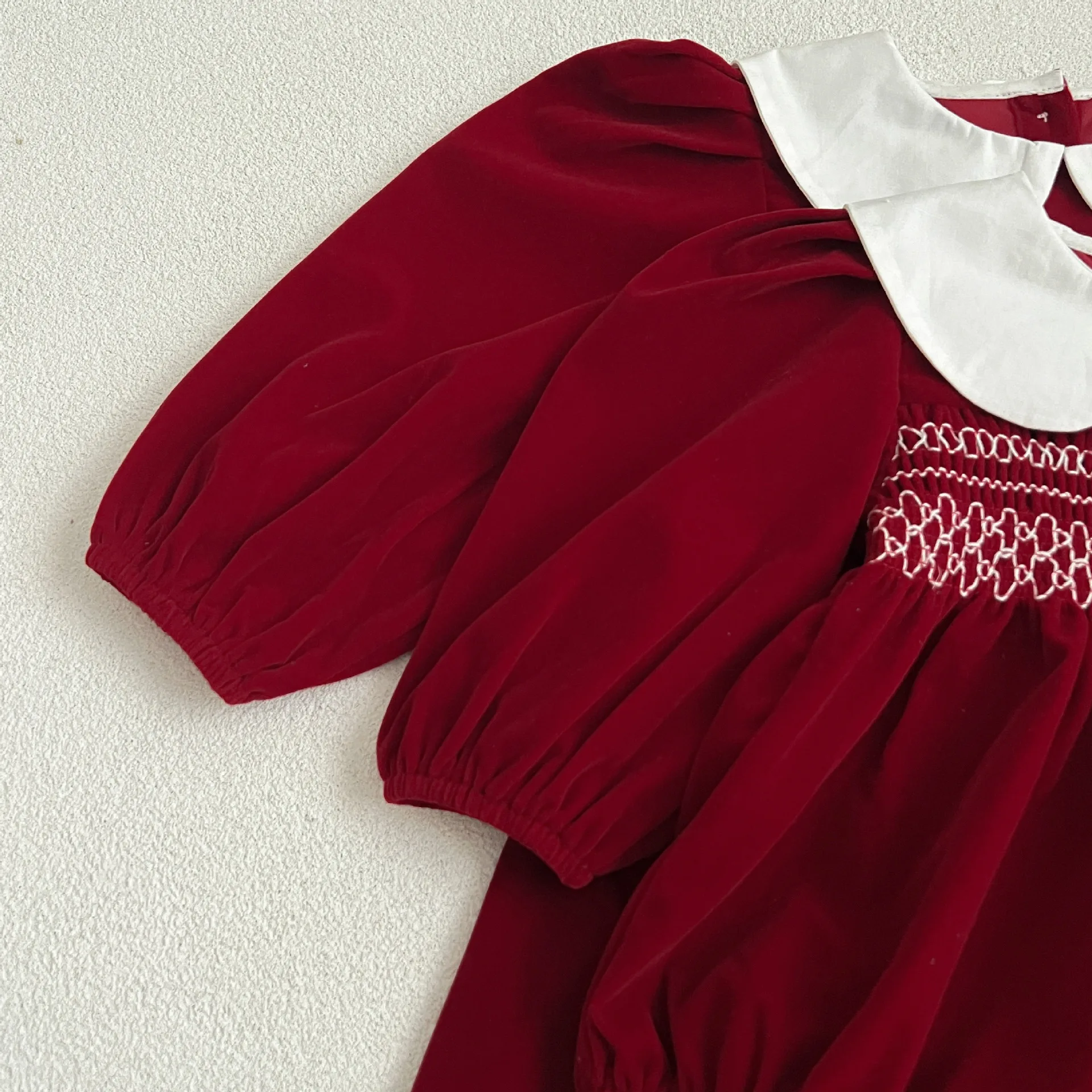 Infant Kids Baby Girls Long Sleeve Sweet Solid Color Sisters Dress Newborn Baby Girls Doll Collar Princess Clothes Rompers