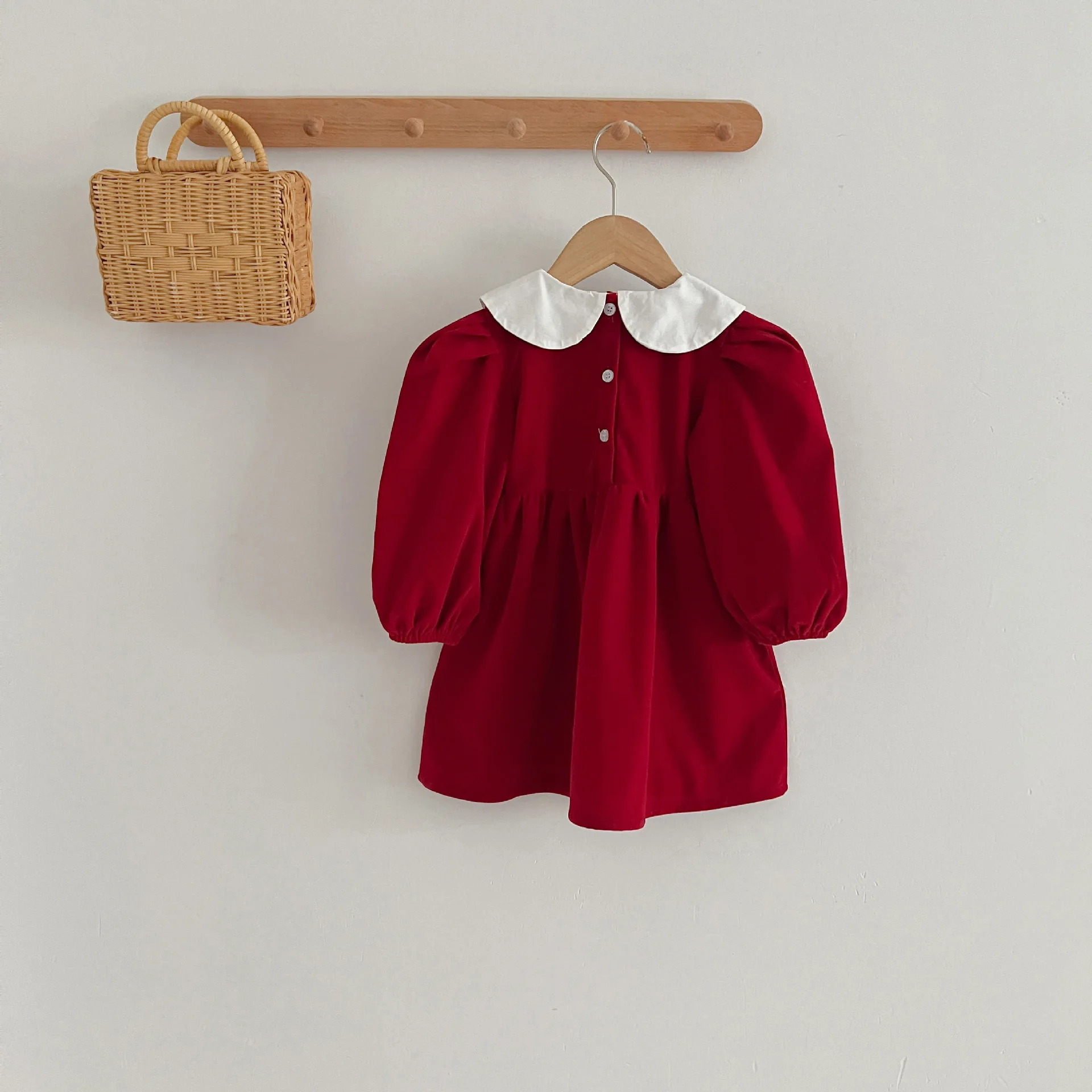 Infant Kids Baby Girls Long Sleeve Sweet Solid Color Sisters Dress Newborn Baby Girls Doll Collar Princess Clothes Rompers