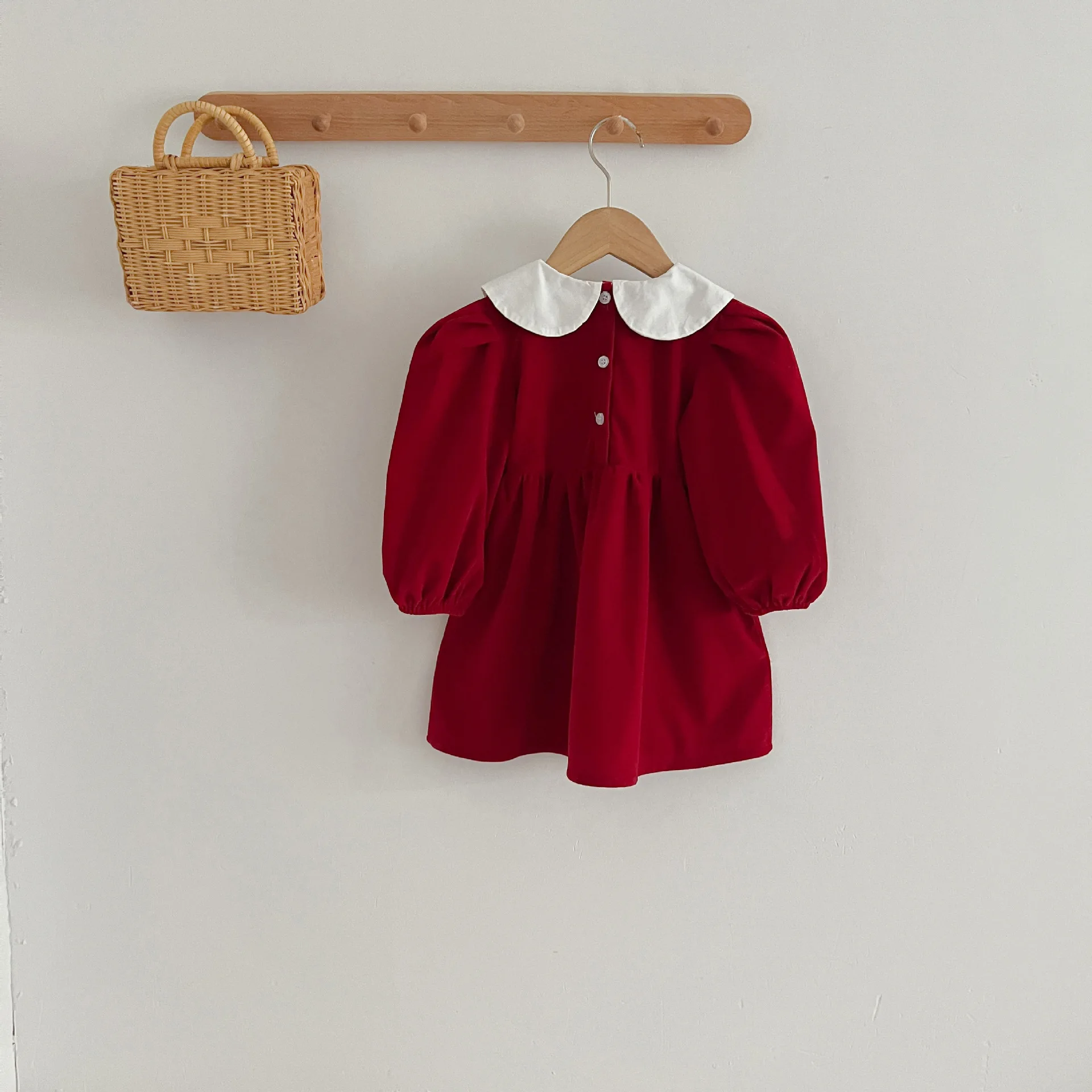 Infant Kids Baby Girls Long Sleeve Sweet Solid Color Sisters Dress Newborn Baby Girls Doll Collar Princess Clothes Rompers