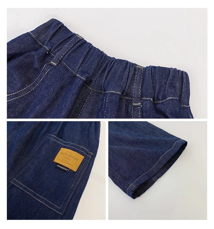 Teen Boys Denim Shorts 2026 New Summer Children Loose Wide Leg Knee Length Jean Pants Kid Casual Streetwear Elastic Waist Shorts