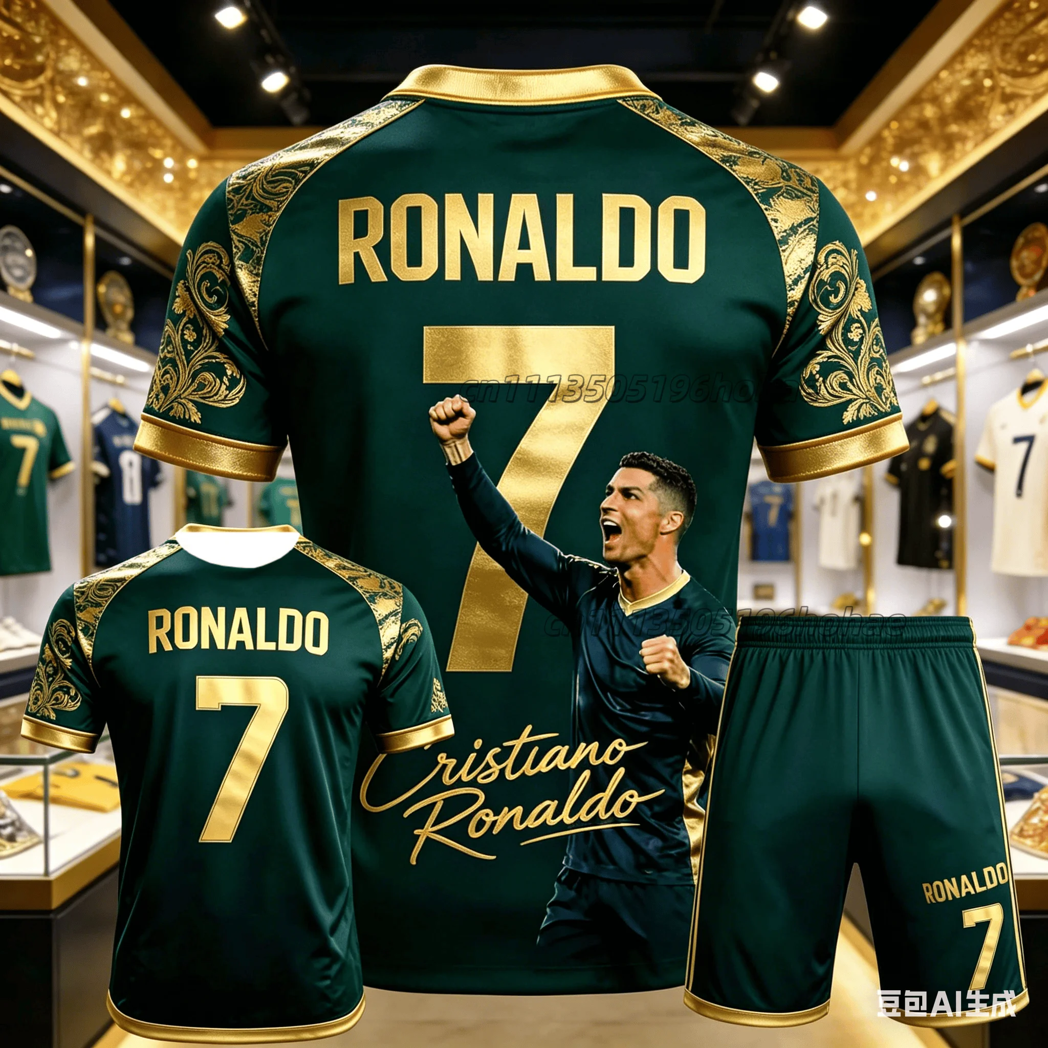Summer Ronaldo No.7 Football Superstar Pattern Printed Men's and Women's Fans Quick Drying Football Training T-shirt Shorts Set