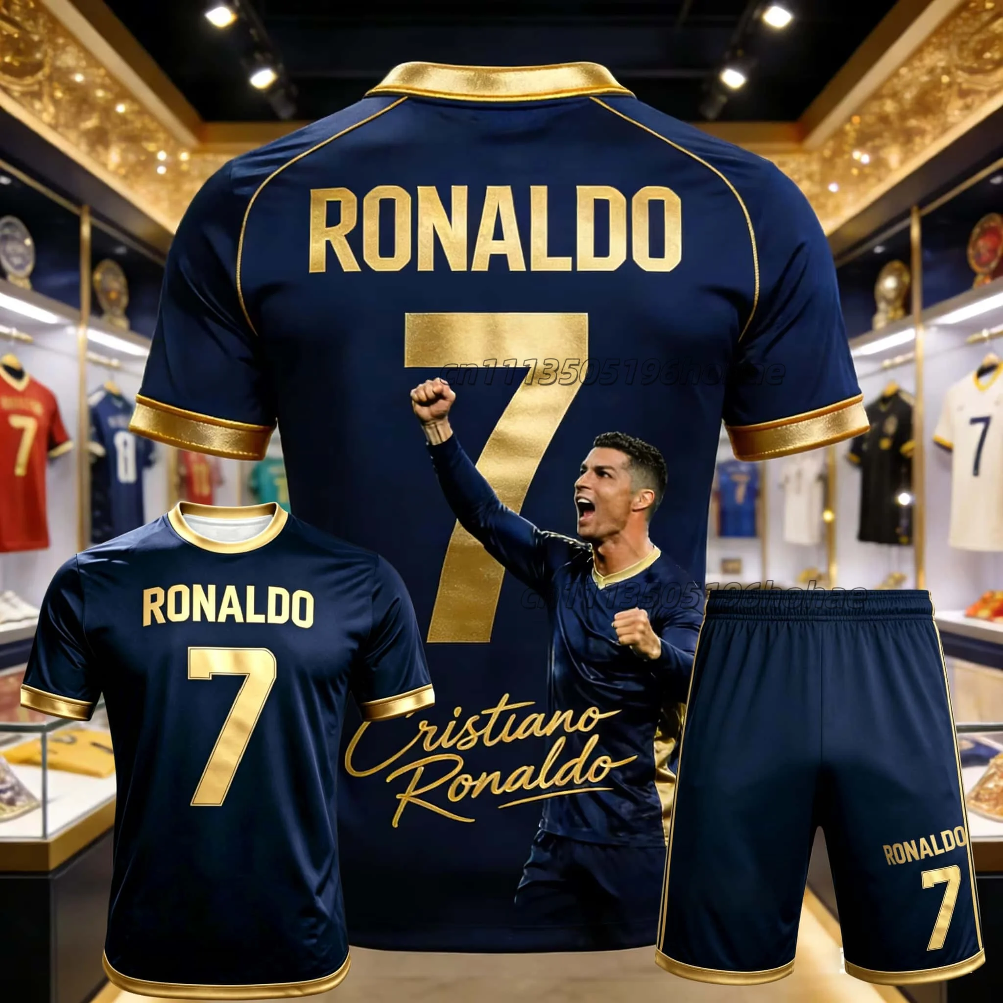 Summer Ronaldo No.7 Football Superstar Pattern Printed Men's and Women's Fans Quick Drying Football Training T-shirt Shorts Set