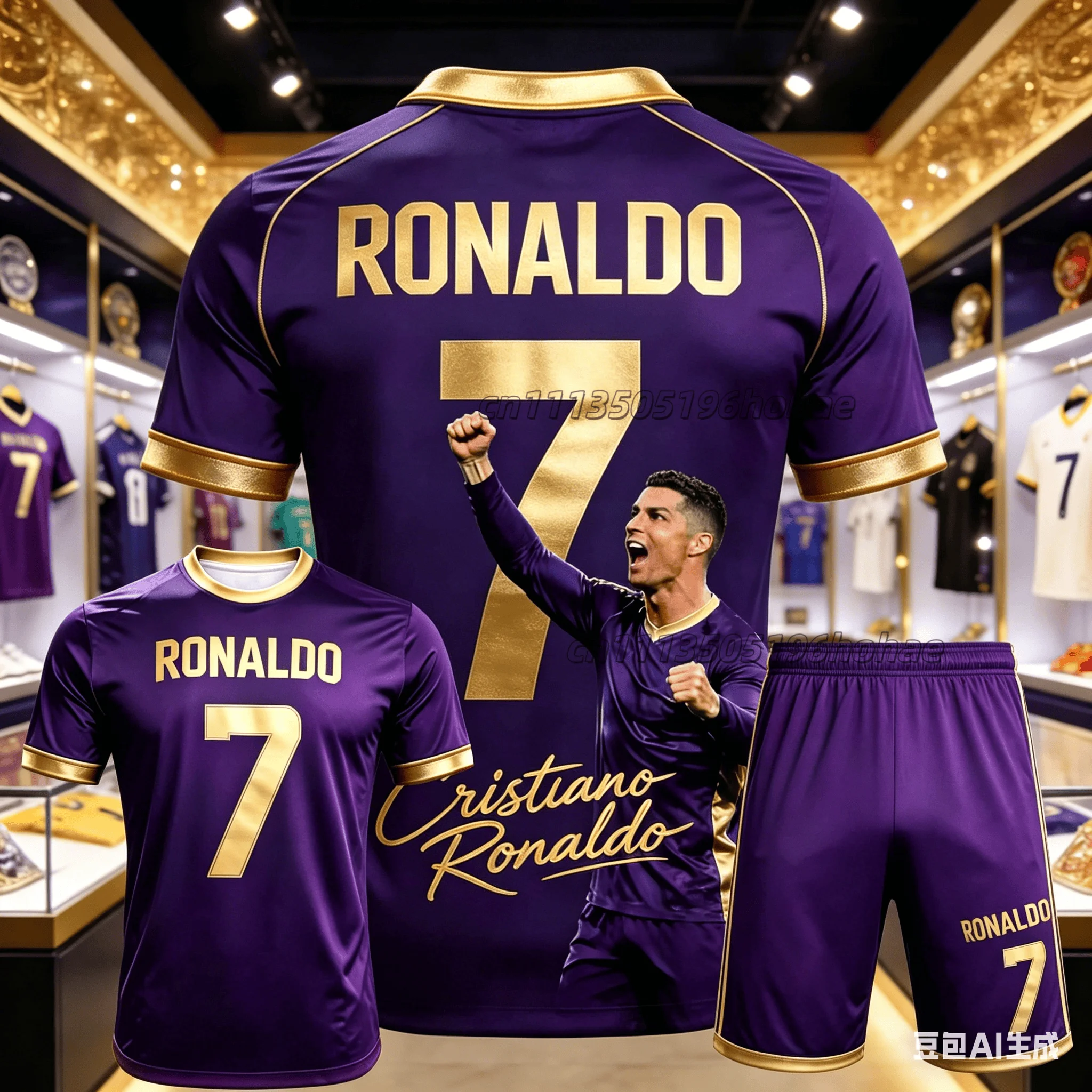 Summer Ronaldo No.7 Football Superstar Pattern Printed Men's and Women's Fans Quick Drying Football Training T-shirt Shorts Set
