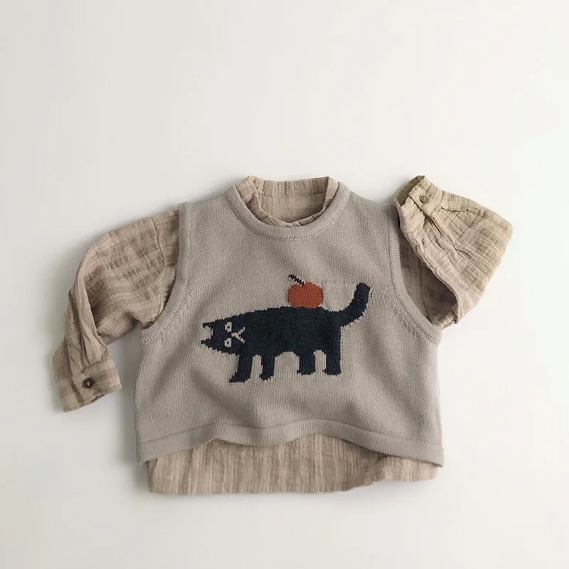 New Children Sleeveless Sweater Cartoon Animals Toddler Kids Cotton Vest Coat Boys Knit Waistcoat Girls Clothes Casual Outerwear