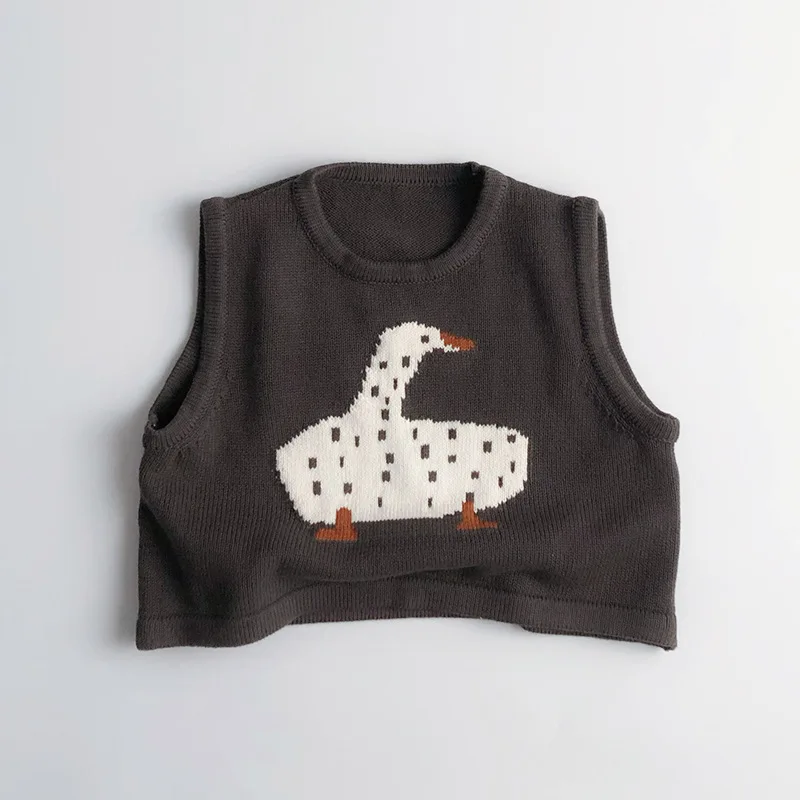 New Children Sleeveless Sweater Cartoon Animals Toddler Kids Cotton Vest Coat Boys Knit Waistcoat Girls Clothes Casual Outerwear