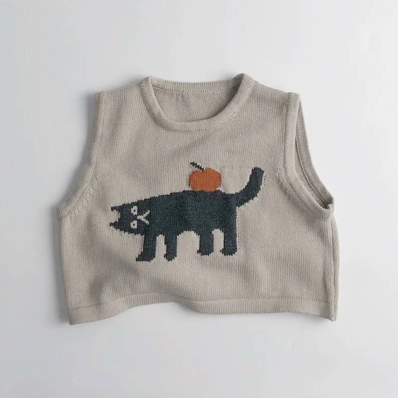 New Children Sleeveless Sweater Cartoon Animals Toddler Kids Cotton Vest Coat Boys Knit Waistcoat Girls Clothes Casual Outerwear