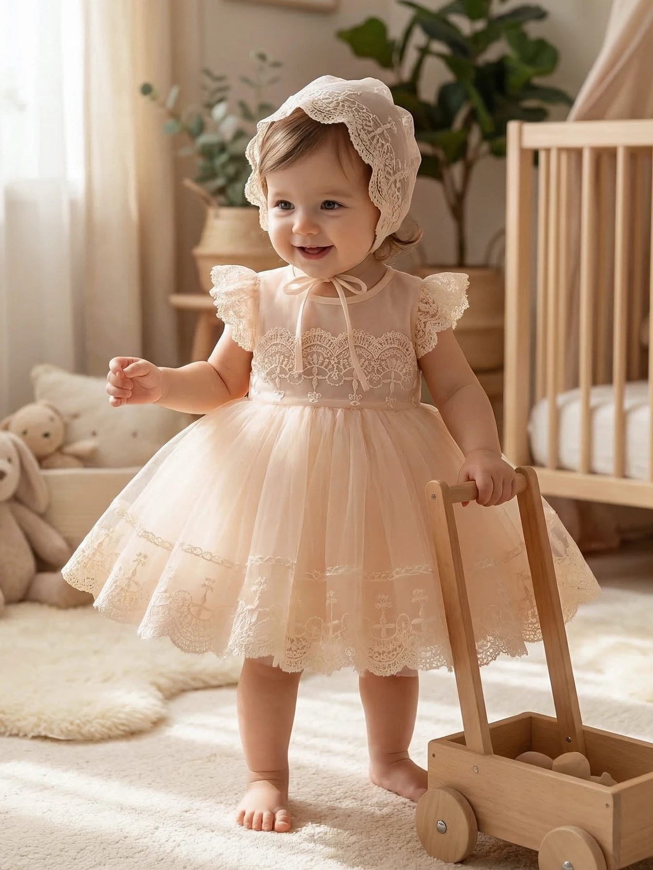 Elegant White Lace Baptism Gown for Infant Girls,Princess-Inspired Formal Attire Suitable for Baptisms,Wedding,Special Occasions