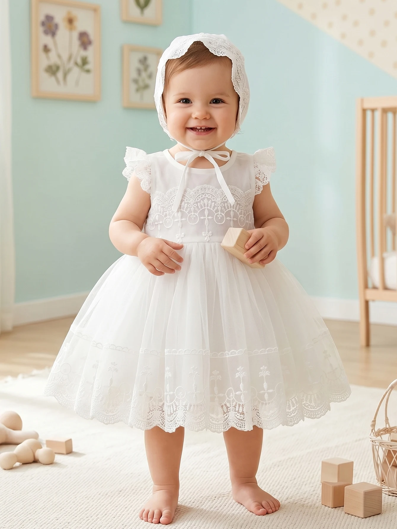 Elegant White Lace Baptism Gown for Infant Girls,Princess-Inspired Formal Attire Suitable for Baptisms,Wedding,Special Occasions