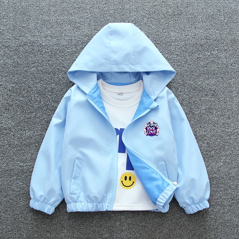 K-pop Idol Print Hooded Jacket for Girls 2026 New Spring Autumn Children Waterproof Windbreaker Coat Kids Daily Casual Outerwear