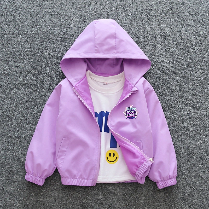 K-pop Idol Print Hooded Jacket for Girls 2026 New Spring Autumn Children Waterproof Windbreaker Coat Kids Daily Casual Outerwear