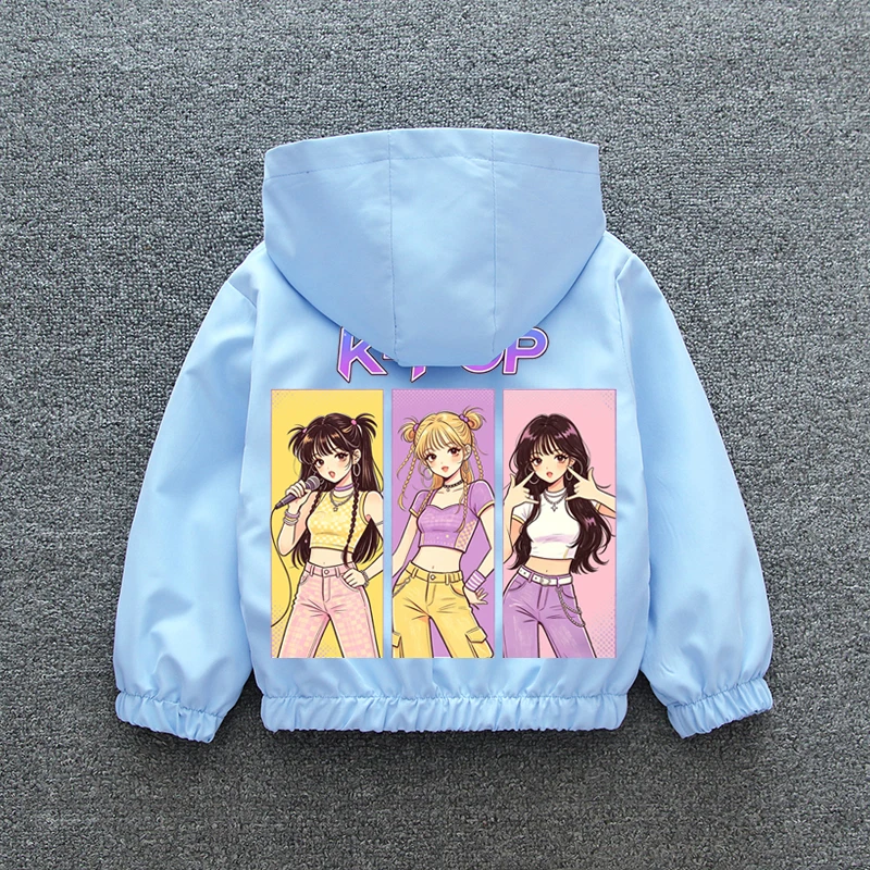 K-pop Idol Print Hooded Jacket for Girls 2026 New Spring Autumn Children Waterproof Windbreaker Coat Kids Daily Casual Outerwear