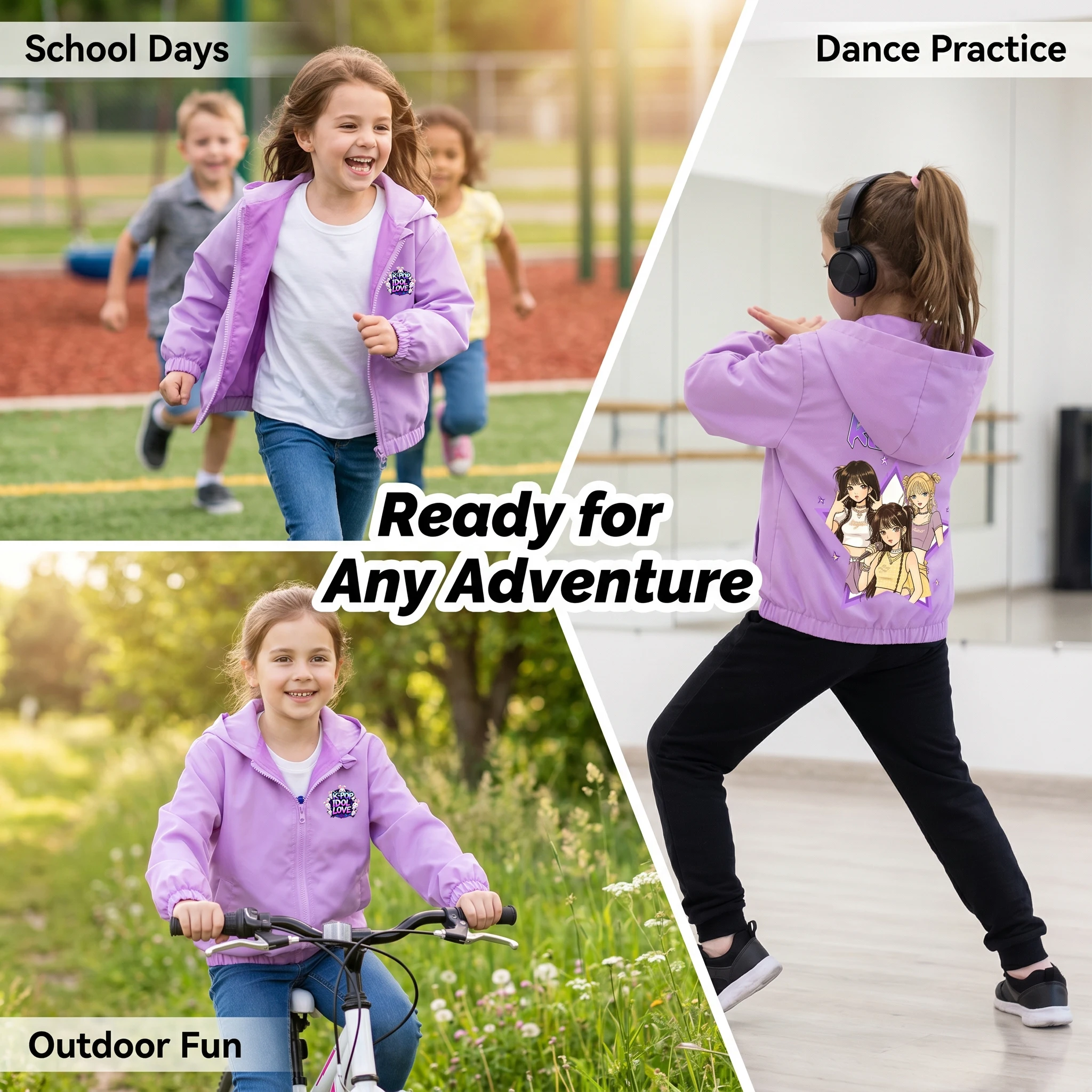 K-pop Idol Print Hooded Jacket for Girls 2026 New Spring Autumn Children Waterproof Windbreaker Coat Kids Daily Casual Outerwear