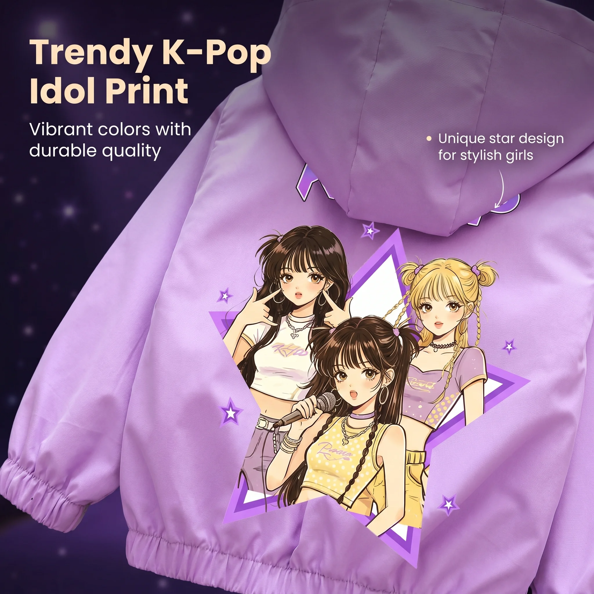 K-pop Idol Print Hooded Jacket for Girls 2026 New Spring Autumn Children Waterproof Windbreaker Coat Kids Daily Casual Outerwear