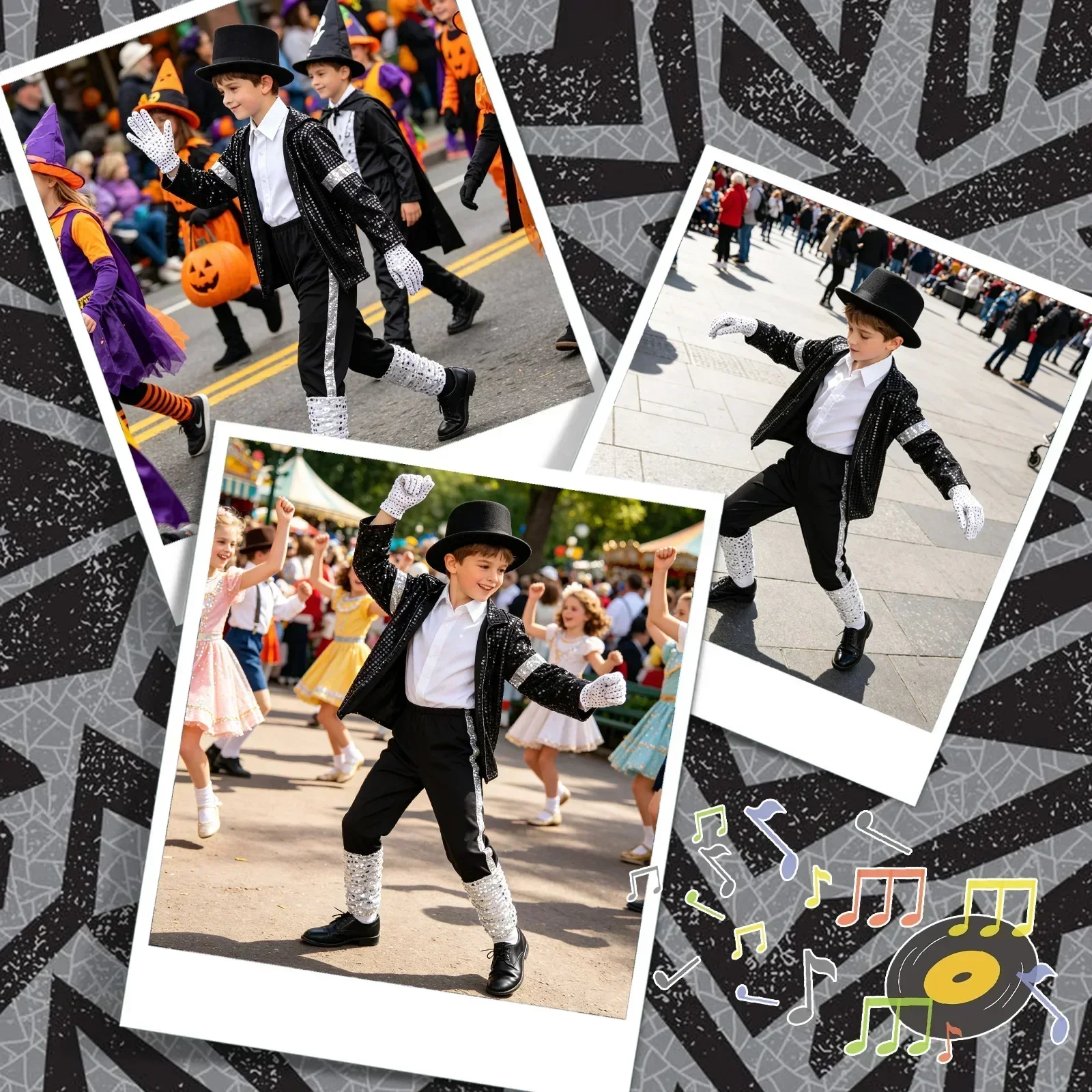 Kids Cosplay Dance Star Costume Set Red Printed 80s 90s Stage Party Outfit Boy Girl Clothing Children Moonwalk Costume