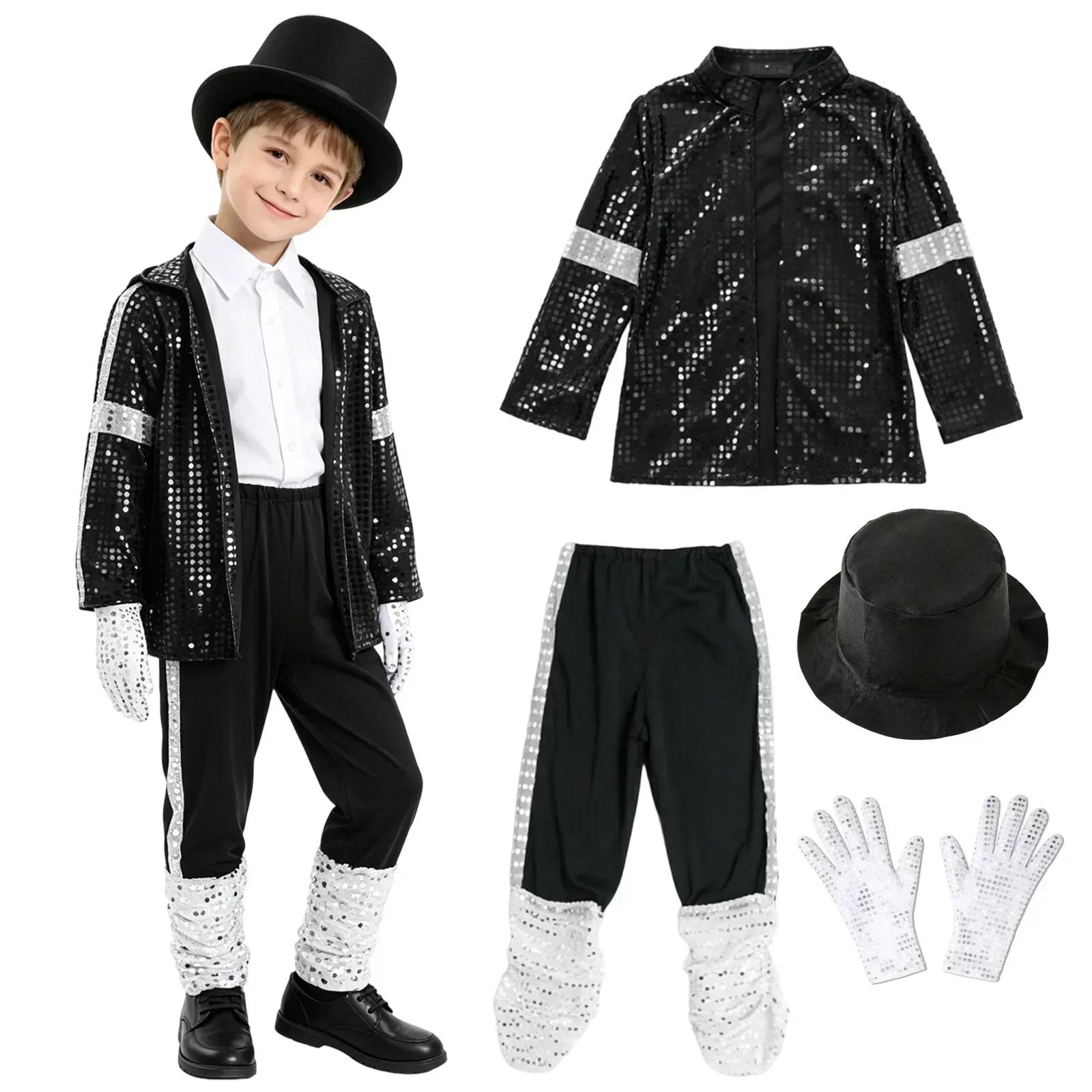 Kids Cosplay Dance Star Costume Set Red Printed 80s 90s Stage Party Outfit Boy Girl Clothing Children Moonwalk Costume