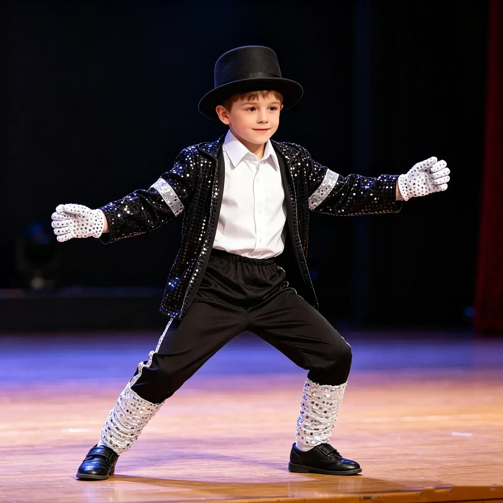 Kids Cosplay Dance Star Costume Set Red Printed 80s 90s Stage Party Outfit Boy Girl Clothing Children Moonwalk Costume
