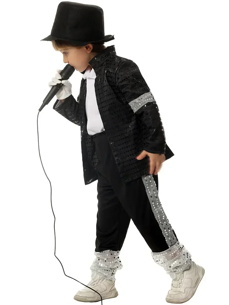 Kids Cosplay Dance Star Costume Set Red Printed 80s 90s Stage Party Outfit Boy Girl Clothing Children Moonwalk Costume