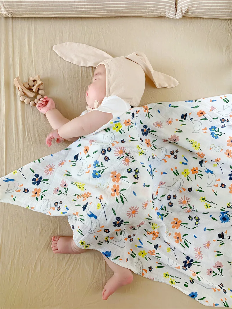 120X120CM Soft Bamboo Cotton Baby Muslin Blanket Swaddle Wrap Infant Stroller Nursing Cover Bath Towel