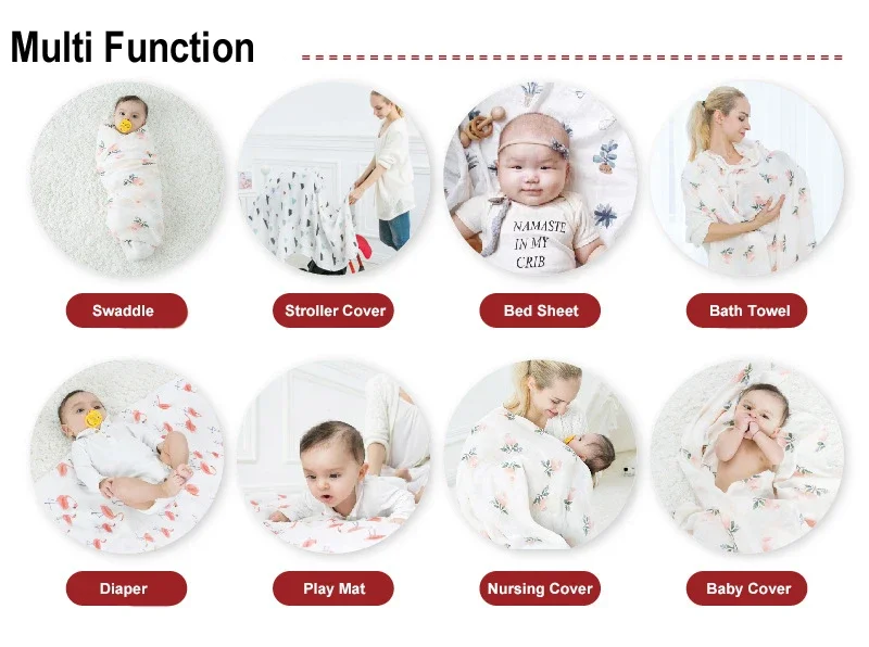 120X120CM Soft Bamboo Cotton Baby Muslin Blanket Swaddle Wrap Infant Stroller Nursing Cover Bath Towel