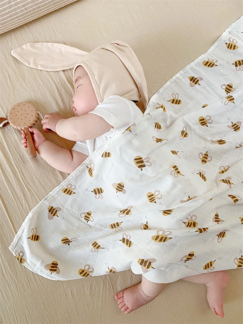 120X120CM Soft Bamboo Cotton Baby Muslin Blanket Swaddle Wrap Infant Stroller Nursing Cover Bath Towel