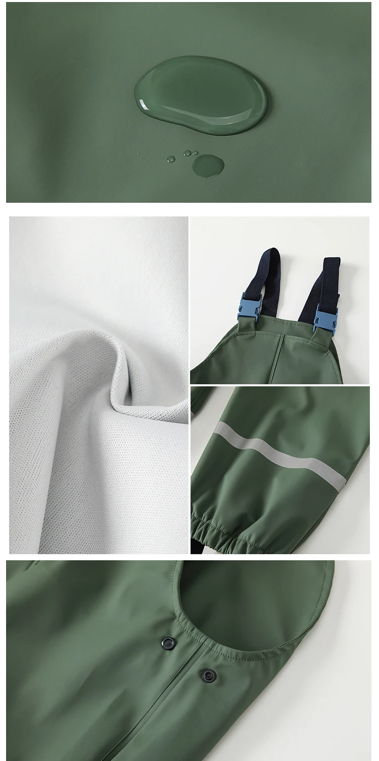 HONEYKING Children's PU Waterproof Rain Pants Toddler Baby Boys Girls Jumpsuit Rompers Kids Rain Overalls Suspenders Pants
