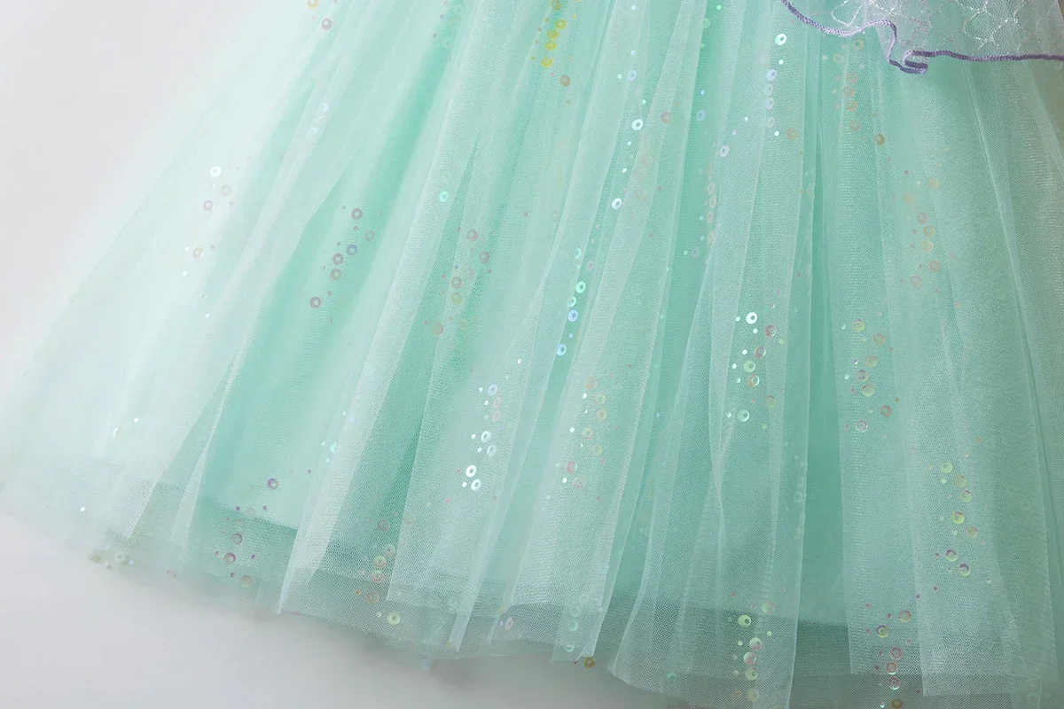 Kids Girls Mermaid Princess Fancy Costume Purple Green Tulle Dress for Carnival Birthday Halloween Cosplay Role‑Play Outfit