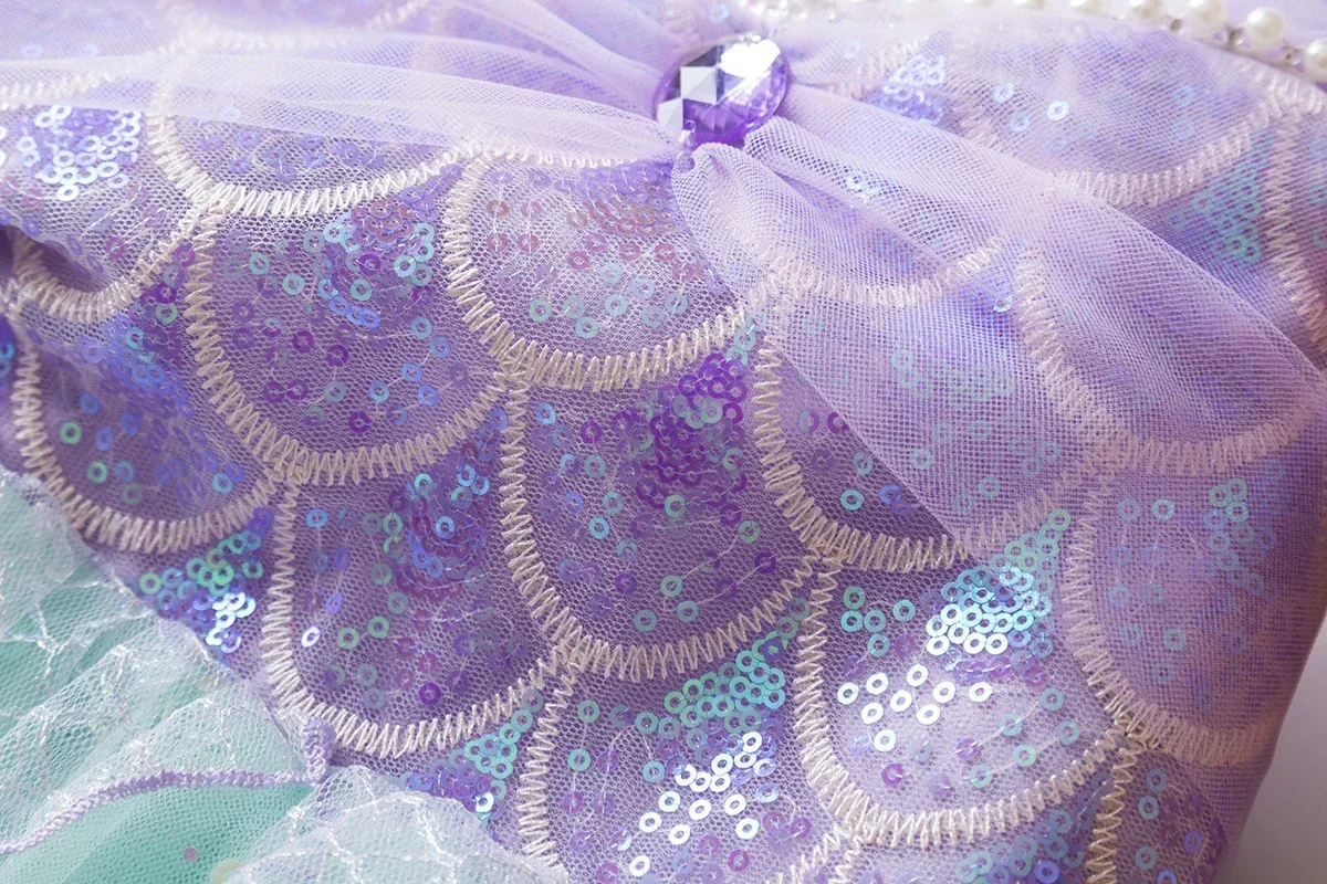 Kids Girls Mermaid Princess Fancy Costume Purple Green Tulle Dress for Carnival Birthday Halloween Cosplay Role‑Play Outfit