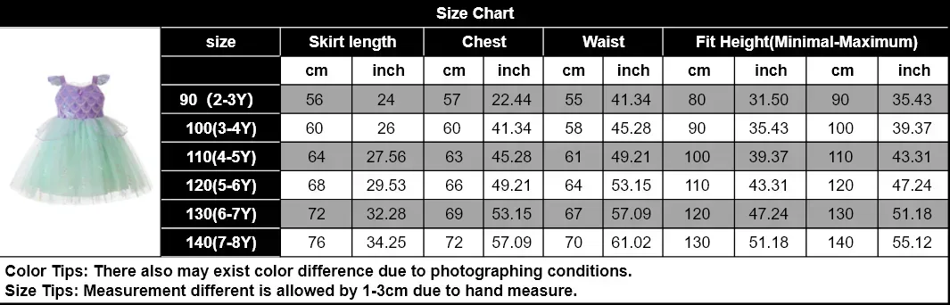 Kids Girls Mermaid Princess Fancy Costume Purple Green Tulle Dress for Carnival Birthday Halloween Cosplay Role‑Play Outfit