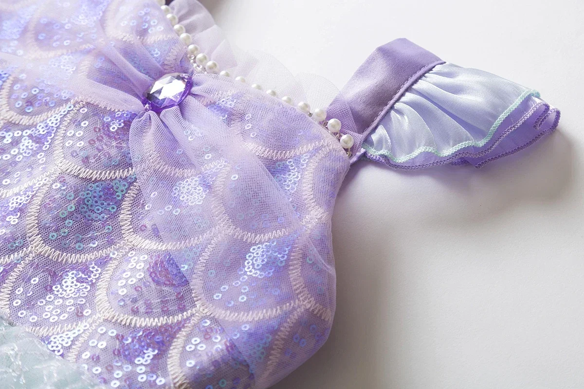 Kids Girls Mermaid Princess Fancy Costume Purple Green Tulle Dress for Carnival Birthday Halloween Cosplay Role‑Play Outfit