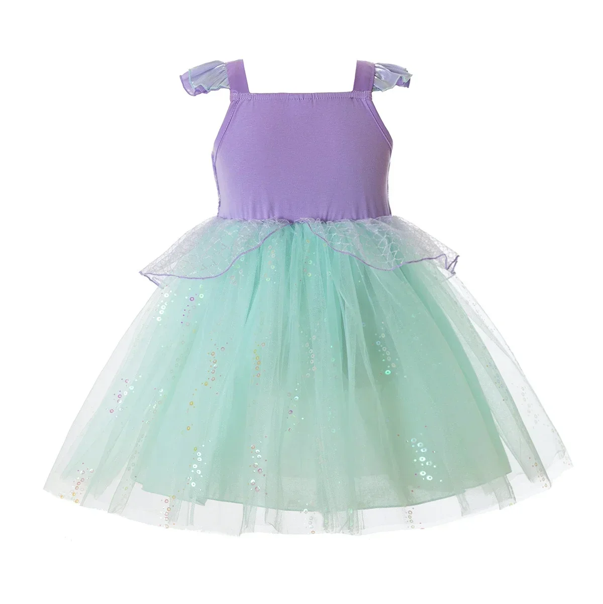 Kids Girls Mermaid Princess Fancy Costume Purple Green Tulle Dress for Carnival Birthday Halloween Cosplay Role‑Play Outfit