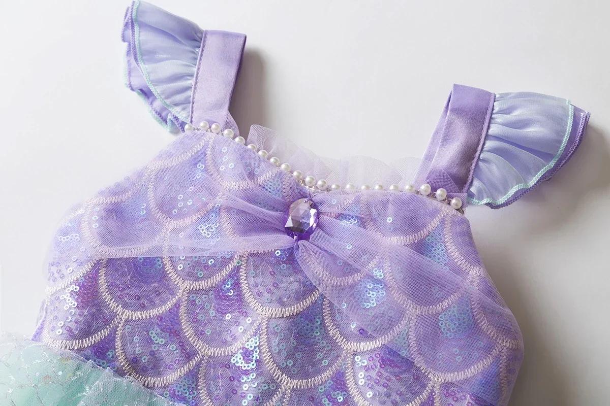 Kids Girls Mermaid Princess Fancy Costume Purple Green Tulle Dress for Carnival Birthday Halloween Cosplay Role‑Play Outfit