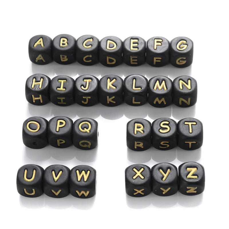 50Pcs Silicone Alphabet Letter Beads 12mm Square Alphabet Spacer Bead For Jewelry Making Pacifier Chain Name Teether Bulk