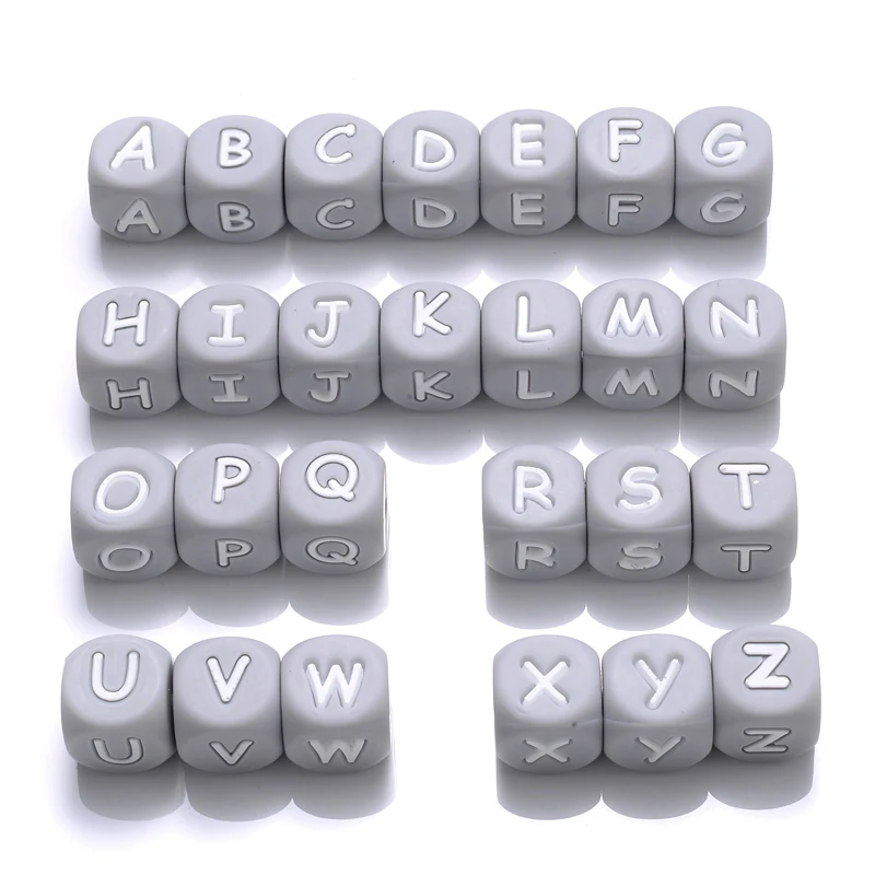 50Pcs Silicone Alphabet Letter Beads 12mm Square Alphabet Spacer Bead For Jewelry Making Pacifier Chain Name Teether Bulk