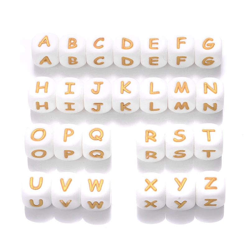 50Pcs Silicone Alphabet Letter Beads 12mm Square Alphabet Spacer Bead For Jewelry Making Pacifier Chain Name Teether Bulk