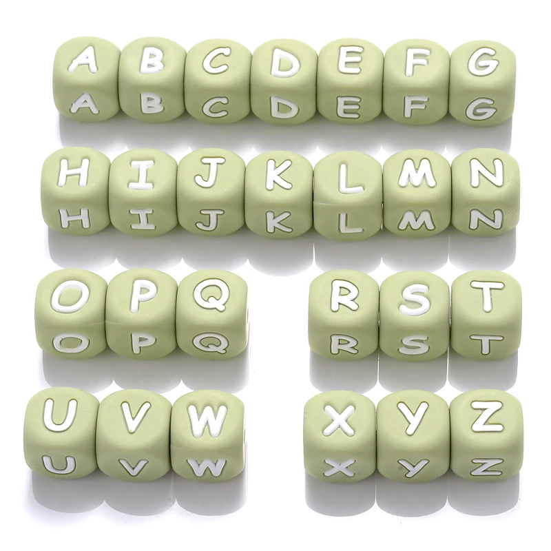50Pcs Silicone Alphabet Letter Beads 12mm Square Alphabet Spacer Bead For Jewelry Making Pacifier Chain Name Teether Bulk