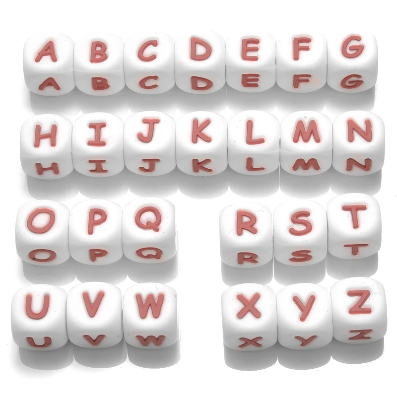 50Pcs Silicone Alphabet Letter Beads 12mm Square Alphabet Spacer Bead For Jewelry Making Pacifier Chain Name Teether Bulk