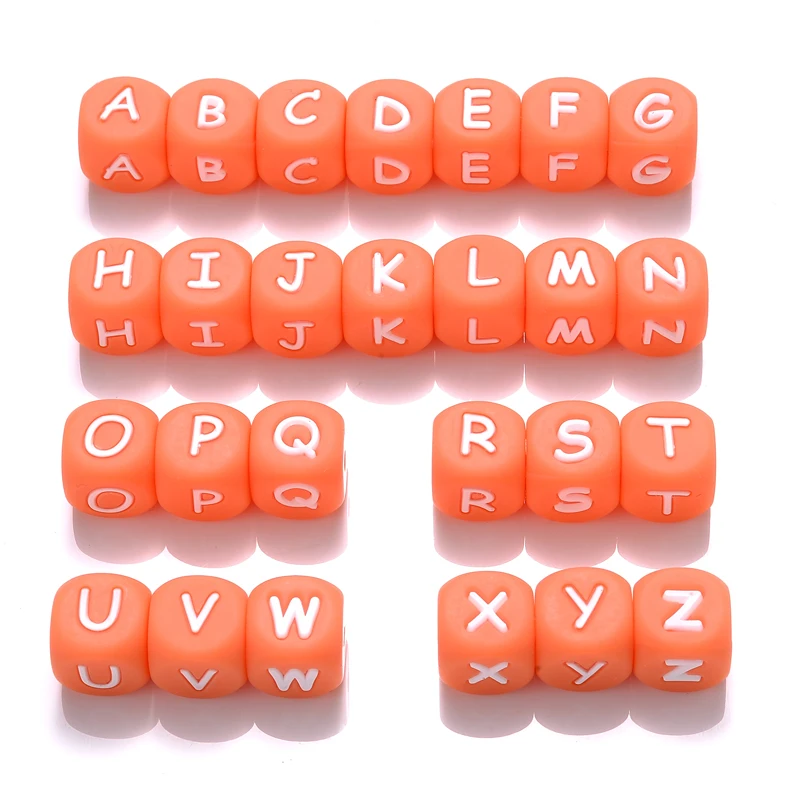50Pcs Silicone Alphabet Letter Beads 12mm Square Alphabet Spacer Bead For Jewelry Making Pacifier Chain Name Teether Bulk