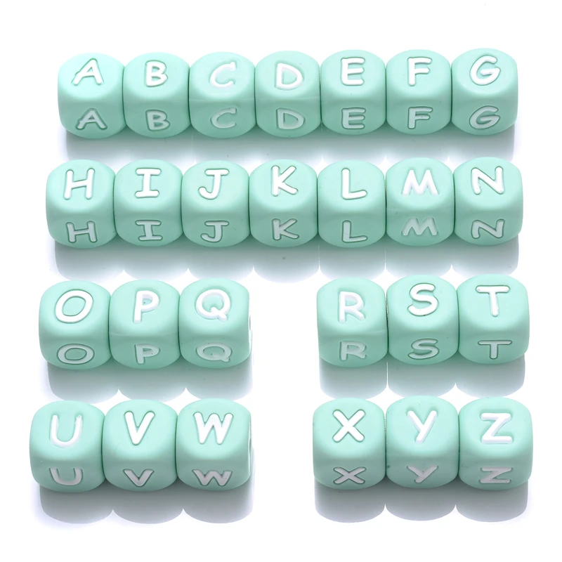 50Pcs Silicone Alphabet Letter Beads 12mm Square Alphabet Spacer Bead For Jewelry Making Pacifier Chain Name Teether Bulk
