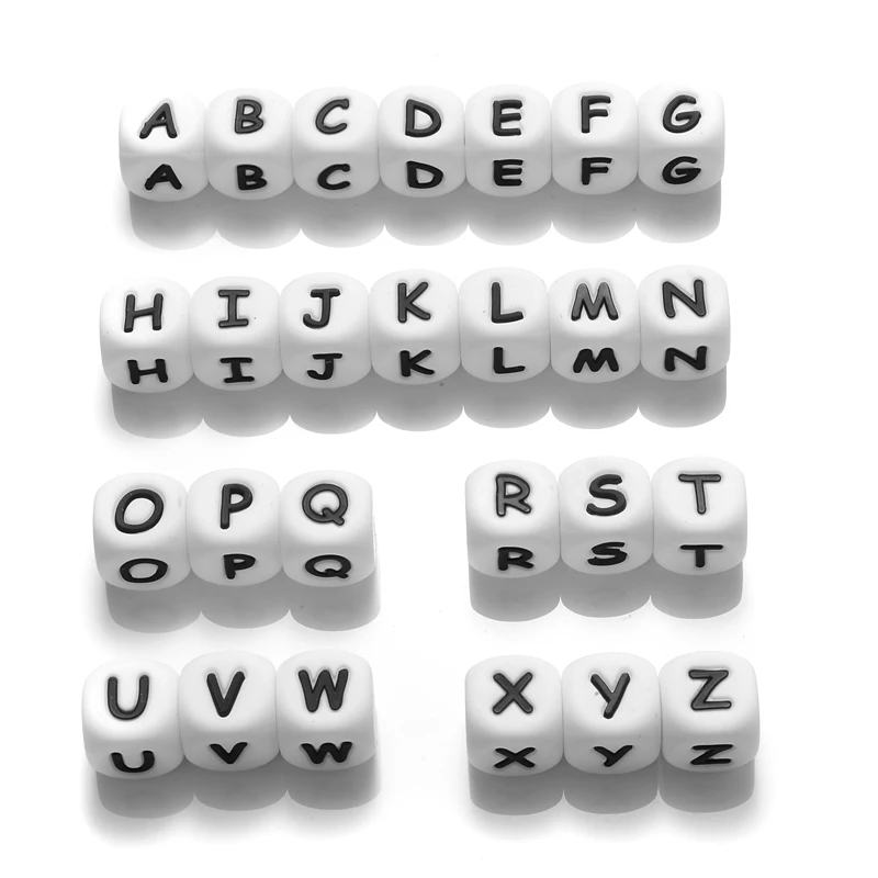 50Pcs Silicone Alphabet Letter Beads 12mm Square Alphabet Spacer Bead For Jewelry Making Pacifier Chain Name Teether Bulk