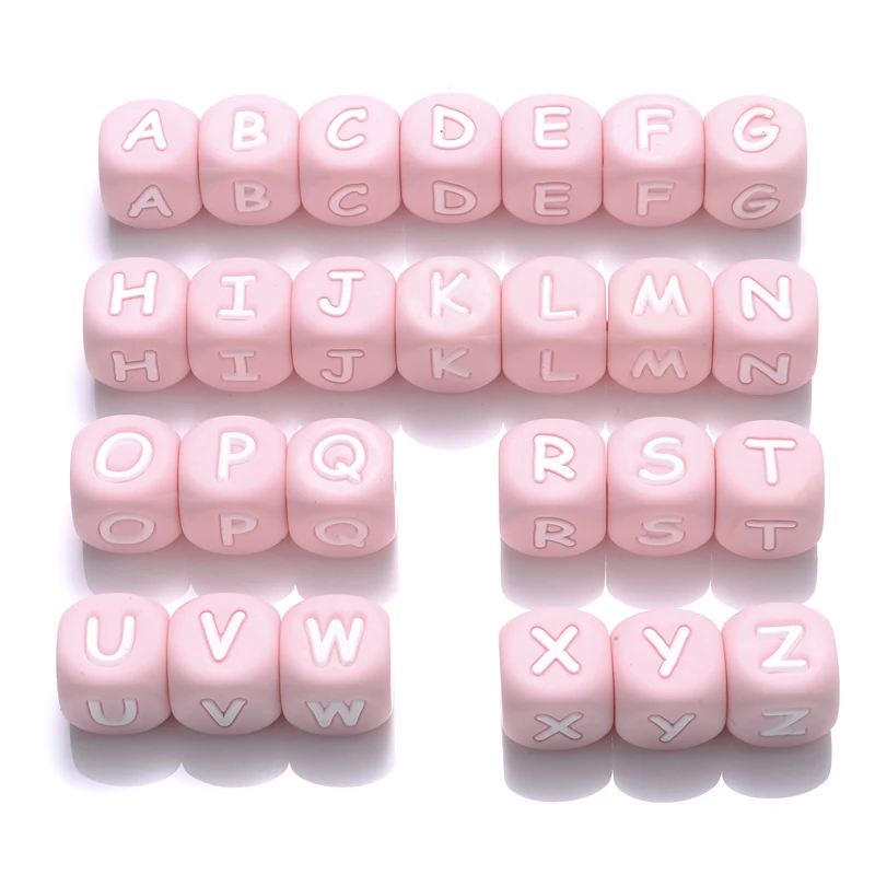 50Pcs Silicone Alphabet Letter Beads 12mm Square Alphabet Spacer Bead For Jewelry Making Pacifier Chain Name Teether Bulk
