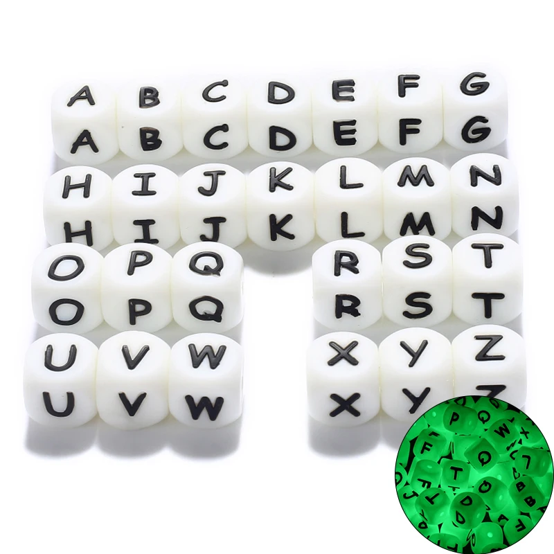 50Pcs Silicone Alphabet Letter Beads 12mm Square Alphabet Spacer Bead For Jewelry Making Pacifier Chain Name Teether Bulk